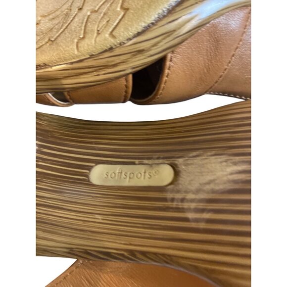 Sandals Heels Leather Slingback 3” Wedge Block Style Women’s Size 7.5W Brown - Picture 8 of 9